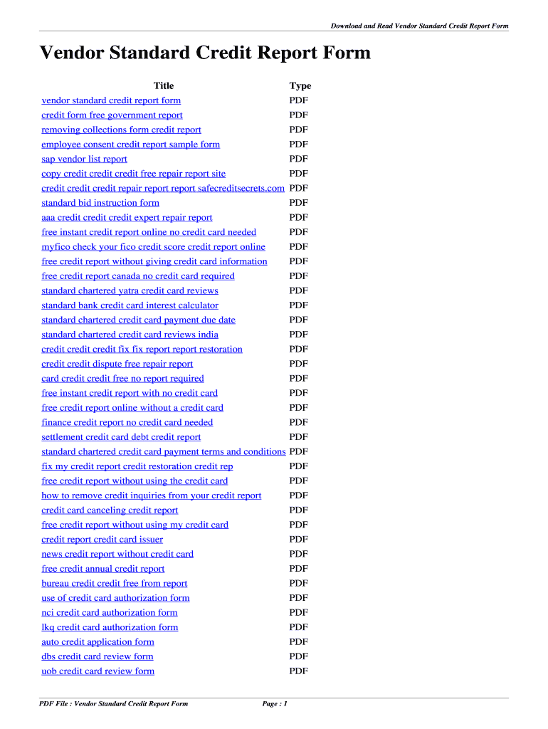 Fillable Online Vendor Standard Credit Report Form. vendor standard