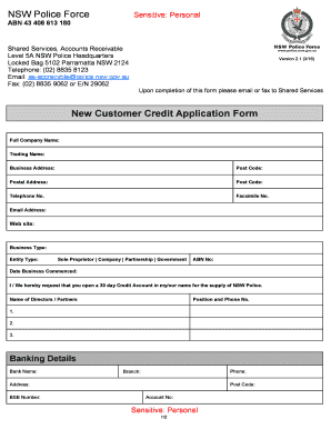 credit application form for customers