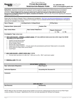 P-Card Background Investigation Request Form