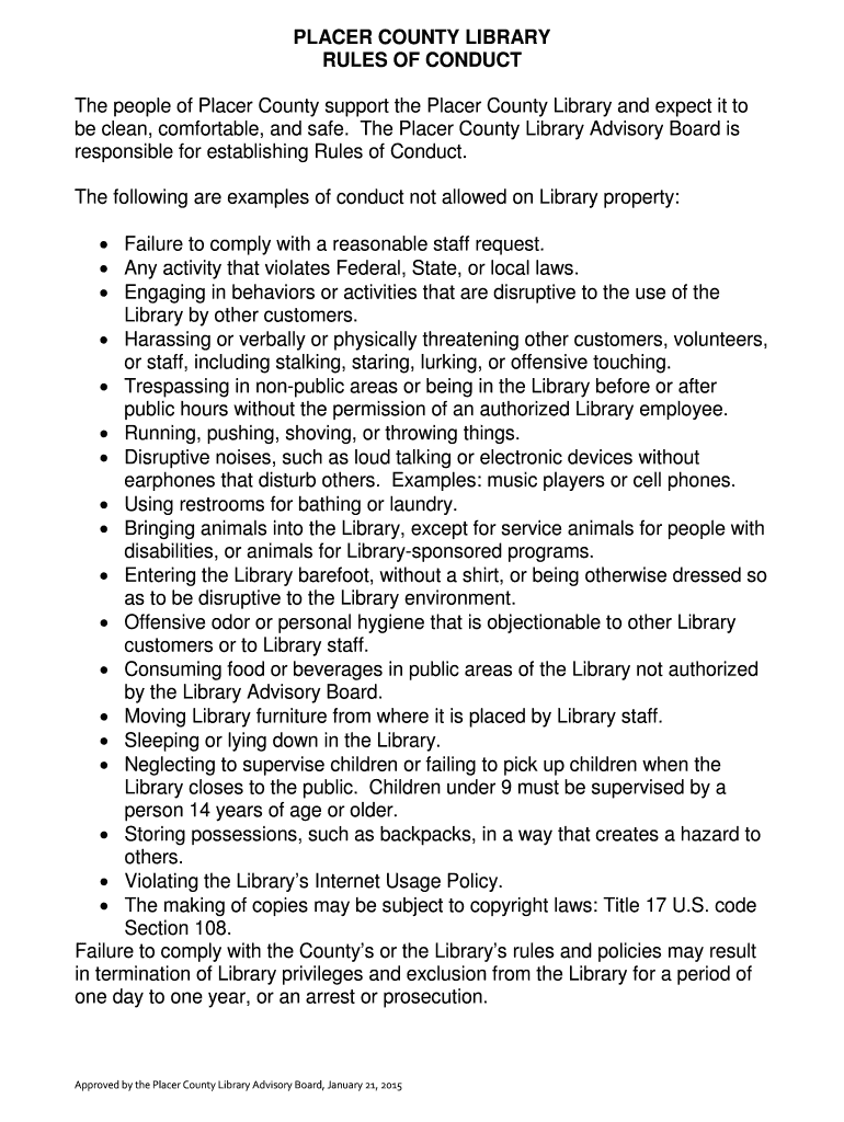 Fillable Online placer ca The Placer County Library is supported by the