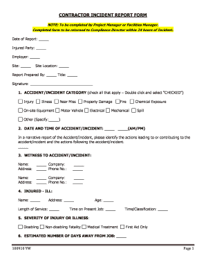 fillable online cumc columbia contractor incident report form cumc columbia incident report
