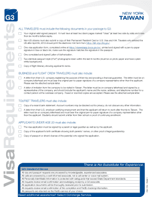 TAIWAN Requirements - G3 Visas & Passports