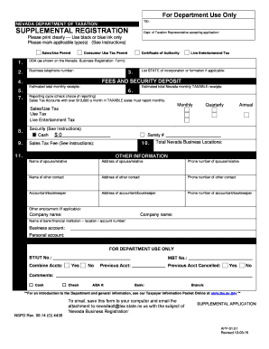 NEVADA DEPARTMENT OF TAXATION SUPPLEMENTAL REGISTRATION