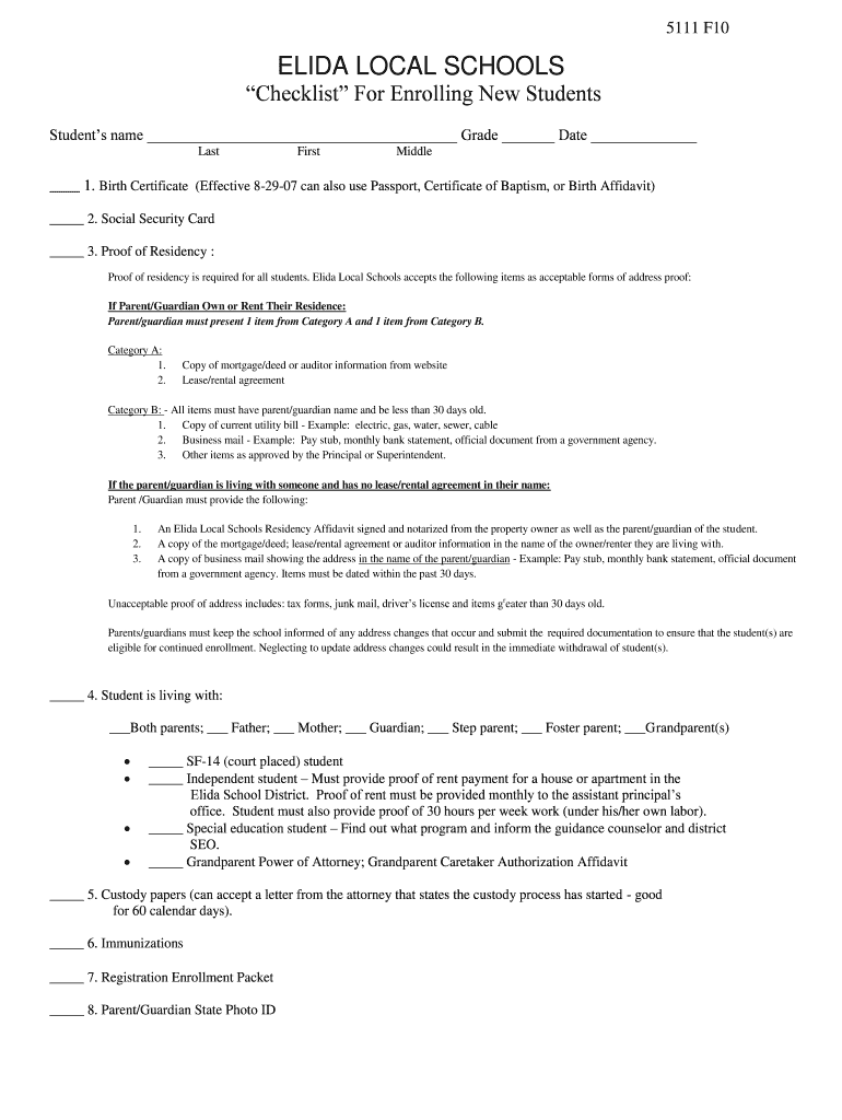 Fillable Online Last First Middle Elida High School Fax Email Print