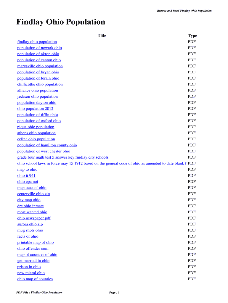 Fillable Online wetwest Findlay Ohio Population. findlay ohio