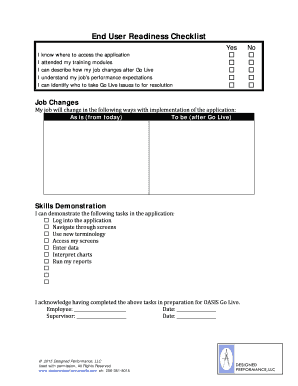 End User Readiness Checklist - Designed Performance