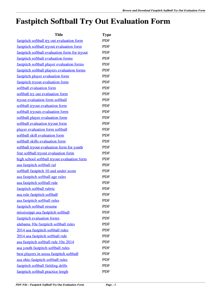 Fillable Online Fastpitch Softball Try Out Evaluation Form. fastpitch