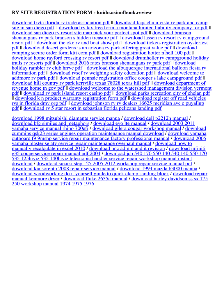 Fillable Online kuido asinofbook RV SITE REGISTRATION FORM. RV SITE