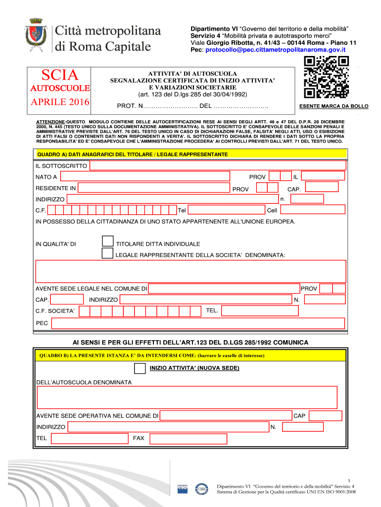 Fillable Online Provincia Rm Scia Attivita Di Autoscuola Segnalazione