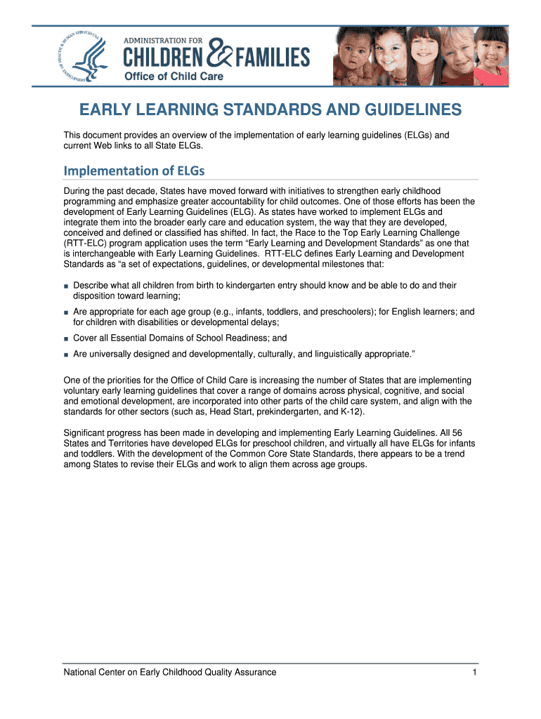Fillable Online EARLY LEARNING STANDARDS AND GUIDELINES Fax Email Print