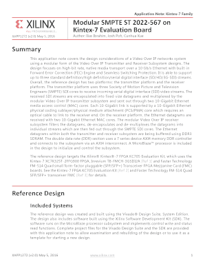 Modular SMPTE2022-567 on Kintex-7 Evaluation Board Application Note (XAPP1272). Covers the design considerations of a VoIP networks system using a modular form of the VoIP Transmitter and Receiver Subsystem designs. Focuses on high-bit