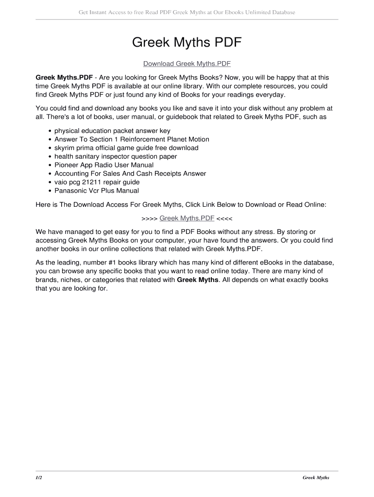 Fillable Online Greek Myths PDF. greek myths PDF Fax Email Print ...