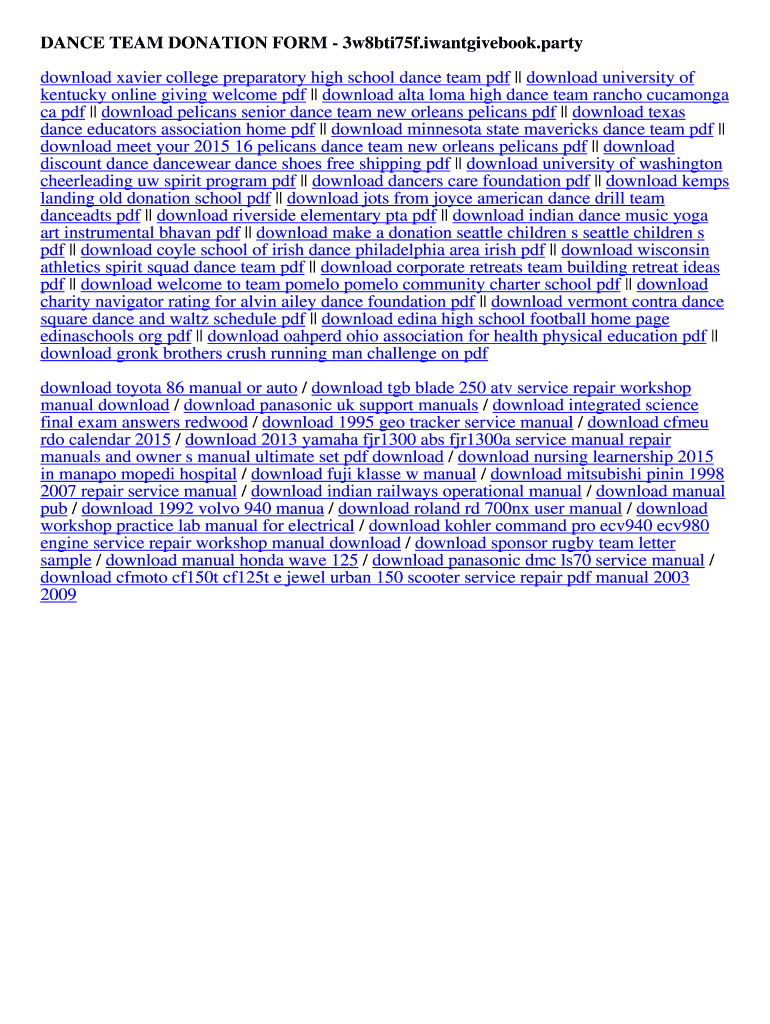 Fillable Online 3w8bti75f iwantgivebook DANCE TEAM DONATION FORM. DANCE TEAM DONATION FORM Fax
