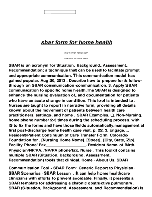 sbar kind for household fitness - Fill On the net image relating to Sbar Printable Forms identify sbar kind for dwelling fitness - Fill On the web