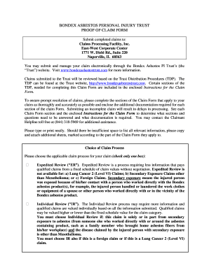 BONDEX ASBESTOS PERSONAL INJURY TRUST PROOF OF CLAIM FORM