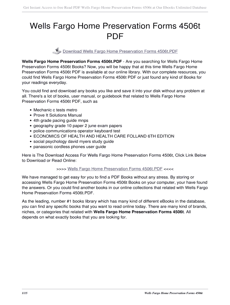 Fillable Online Wells Fargo Home Preservation Forms 4506t PDF. wells