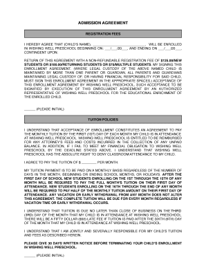 ADMISSION AGREEMENT - Wishing Well Preschool