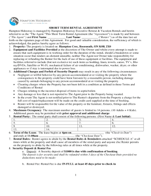 short term vacation rental agreement template forms fillable