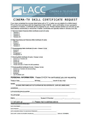 Football certificate template - CINEMA-TV SKILL CERTIFICATE REQUEST - wilshire lacitycollege