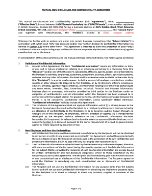 Signed nda meaning - MUTUAL NON-DISCLOSURE AND CONFIDENTIALITY AGREEMENT ... - haccpcanada