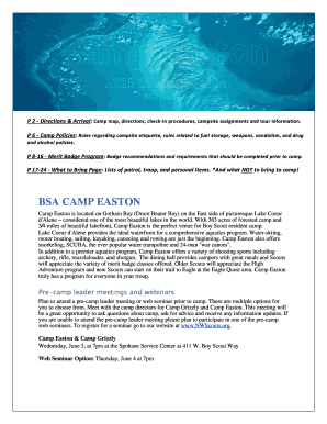 P 2 - Directions & Arrival: Camp map, directions, check-in procedures, campsite assignments and tour information - bsa-troop430