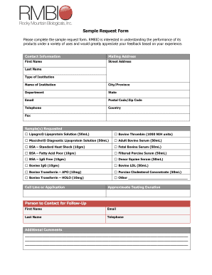 Fillable Online Sample Request Form - rmbio.com Fax Email Print - pdfFiller