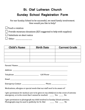 St. Olaf Lutheran Church Sunday School Registration Form - st-olaf