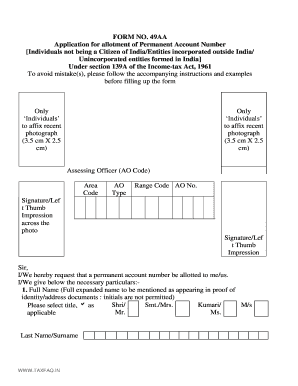 FORM NO. 49AA Application for allotment of Permanent ...