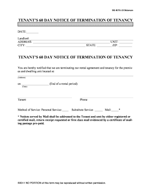 TENANT S 60 DAY NOTICE OF TERMINATION OF TENANCY