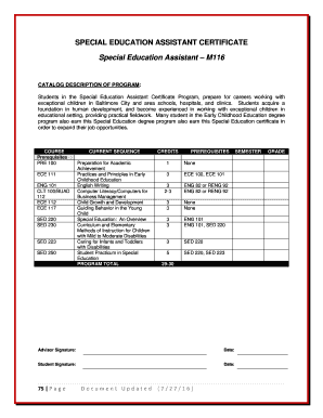 Fillable Online bccc SPECIAL EDUCATION ASSISTANT CERTIFICATE Special Fillable Online bccc SPECIAL EDUCATION ASSISTANT CERTIFICATE Special