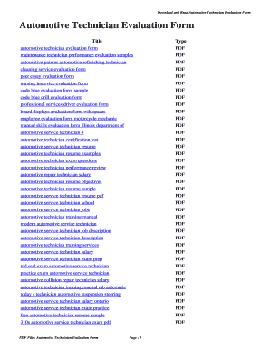 Fillable Online Automotive Technician Evaluation Form. automotive ...
