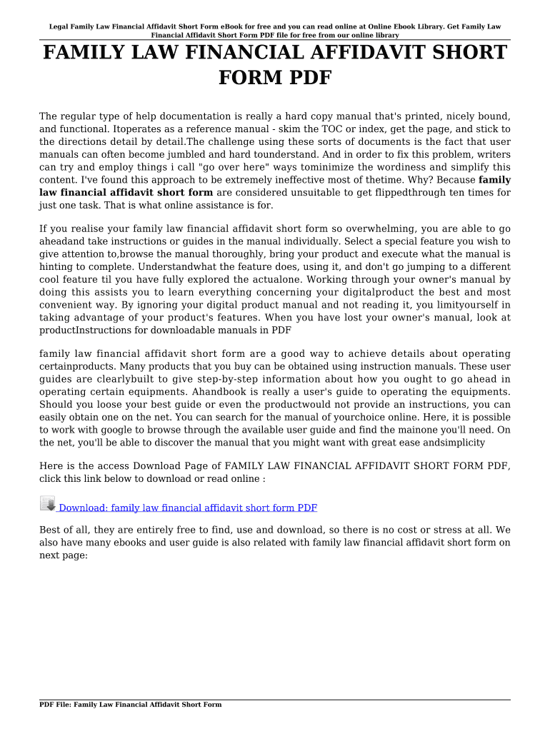 family law financial affidavit short form simplified packet