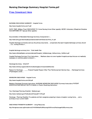 Application for discharge from hospital - Nursing Discharge Summary Hospital Forms