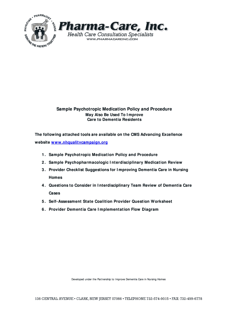 Fillable Online Sample Psychotropic Medication Policy and Procedure.doc