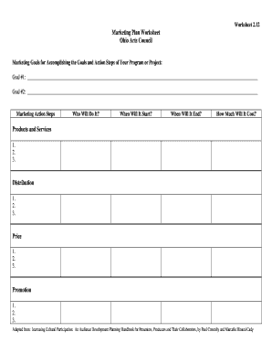 Marketing Plan Worksheet Ohio Arts Council