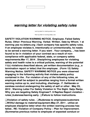 warning letter for violating safety rules