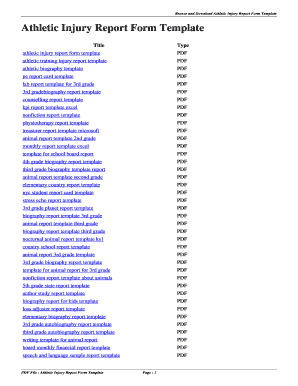 Fillable Online Athletic Injury Report Form Template. athletic injury ...