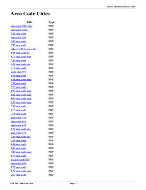 Fillable Online Area Code Cities. area code cities Fax Email Print ...