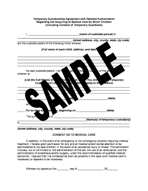 Authorization of guardianship - Temporary Guardianship Agreement with Detailed Authorization regarding Acquiring Medical Care for Minor Children