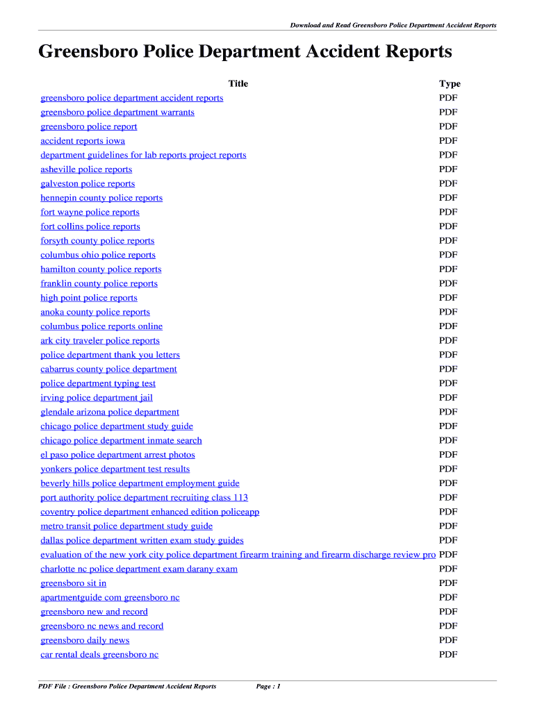 Fillable Online onfleek Greensboro Police Department Accident Reports