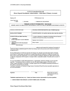 Payroll time calculator - Direct Deposit Enrollment-Main Bank LCTCS Centralized Payroll ... - lctcs