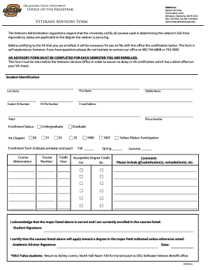 Oklahoma State University Veterans Advisory Form