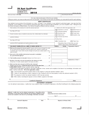 Fillable Online 2010 PA Rent Certificate Rent Certificate and Rental Fillable Online 2010 PA Rent Certificate Rent Certificate and Rental