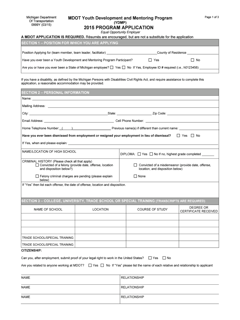 Fillable Online mdot youth development and mentoring program ...