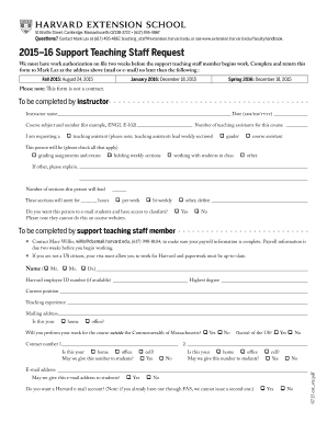 2015 16 Support Teaching Staff Request