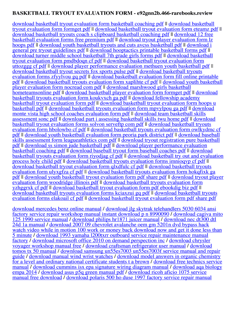 Fillable Online e92gnn2b 466-rarebooks BASKETBALL TRYOUT EVALUATION ...