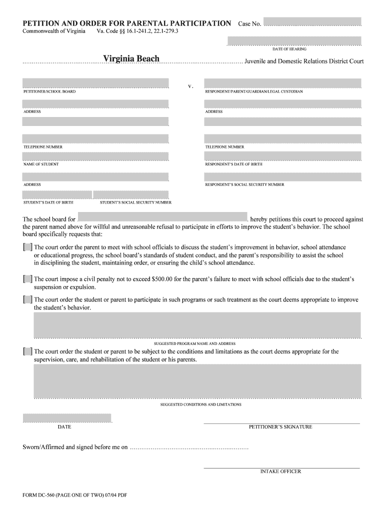 Form DC-560 - City of Virginia Beach Preview on Page 1