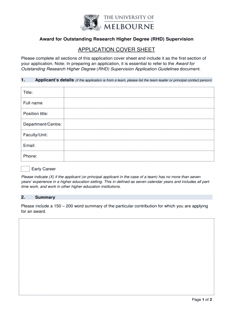 Fillable Online melbournecshe unimelb edu APPLICATION COVER SHEET