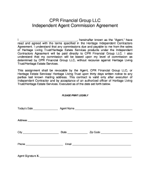 Commission split agreement between agents - CPR Financial Group LLC Independent Agent Commission Agreement