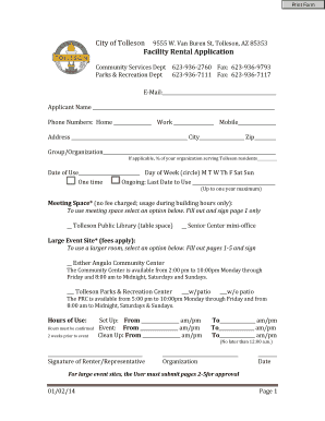 City of Tolleson Facility Rental Application